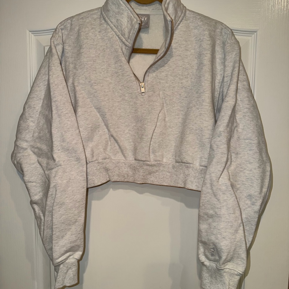 Aritzia TNA Heather Gray Cropped Half-Zip Hoodie
